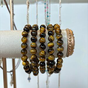Tiger's Eye Bracelet - Natural Tiger's Eye Stretch Bead Bracelet - Grounding